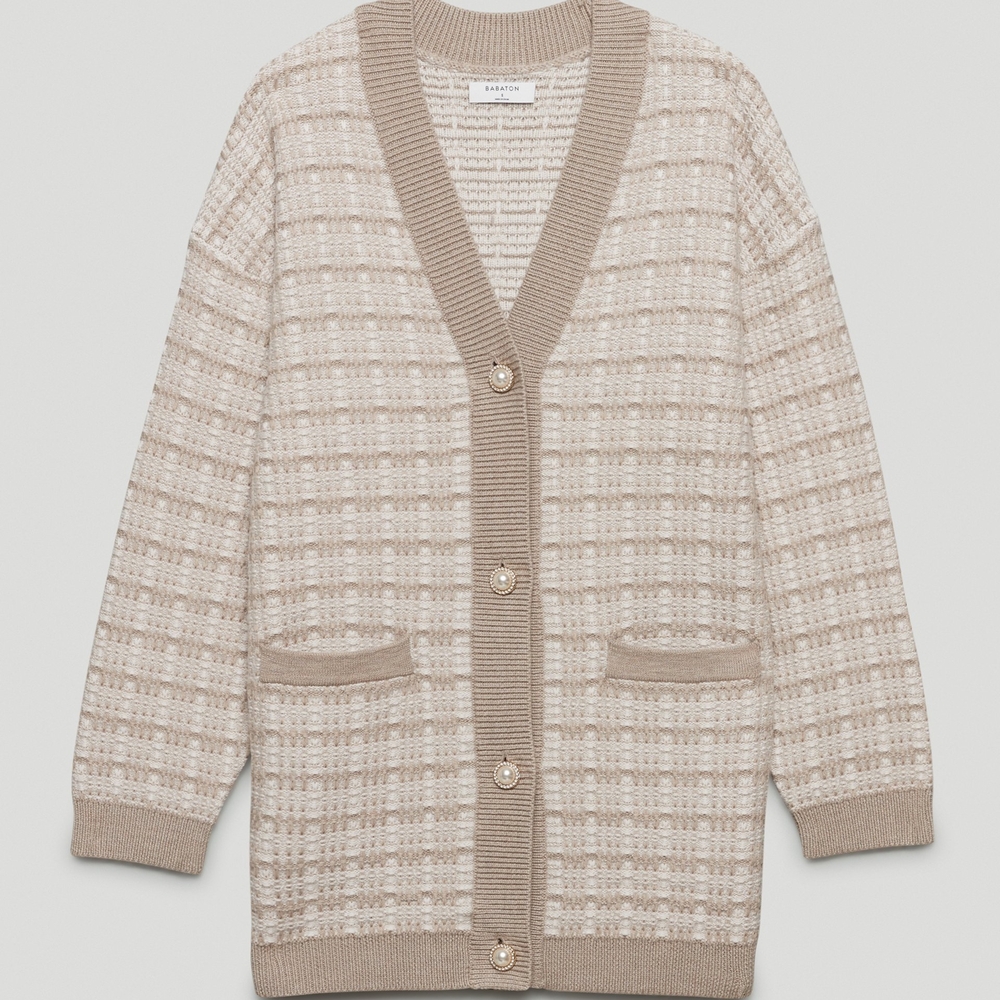Babaton Tan Oversized Cardigan Lacer Wool Sweater